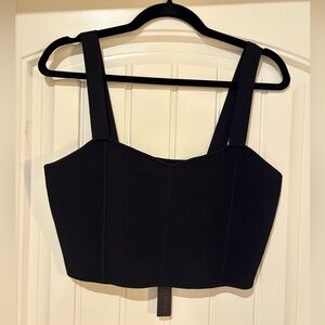 House of Harlow 1960 Black Wide Strap Ribbed Knit Stretch Crop Top l Large l NWT